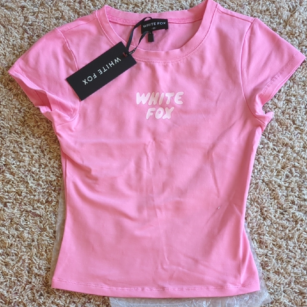 NWT White Fox Pink Baby Tee XS